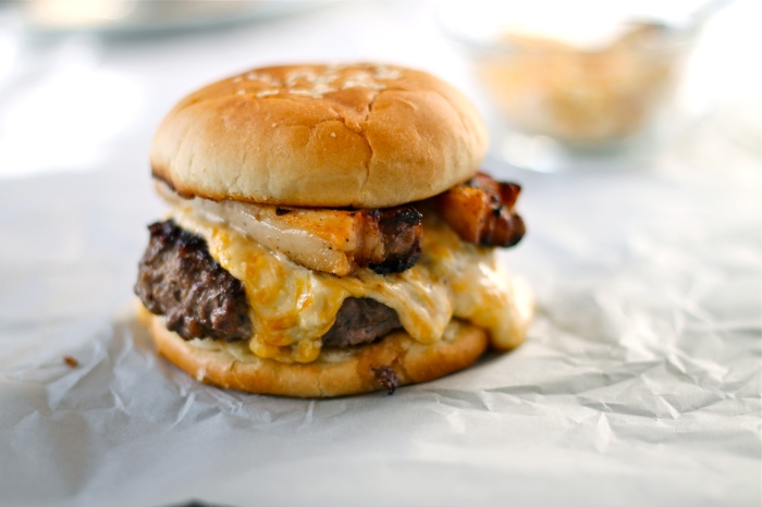 pimento cheese and pork belly burgers