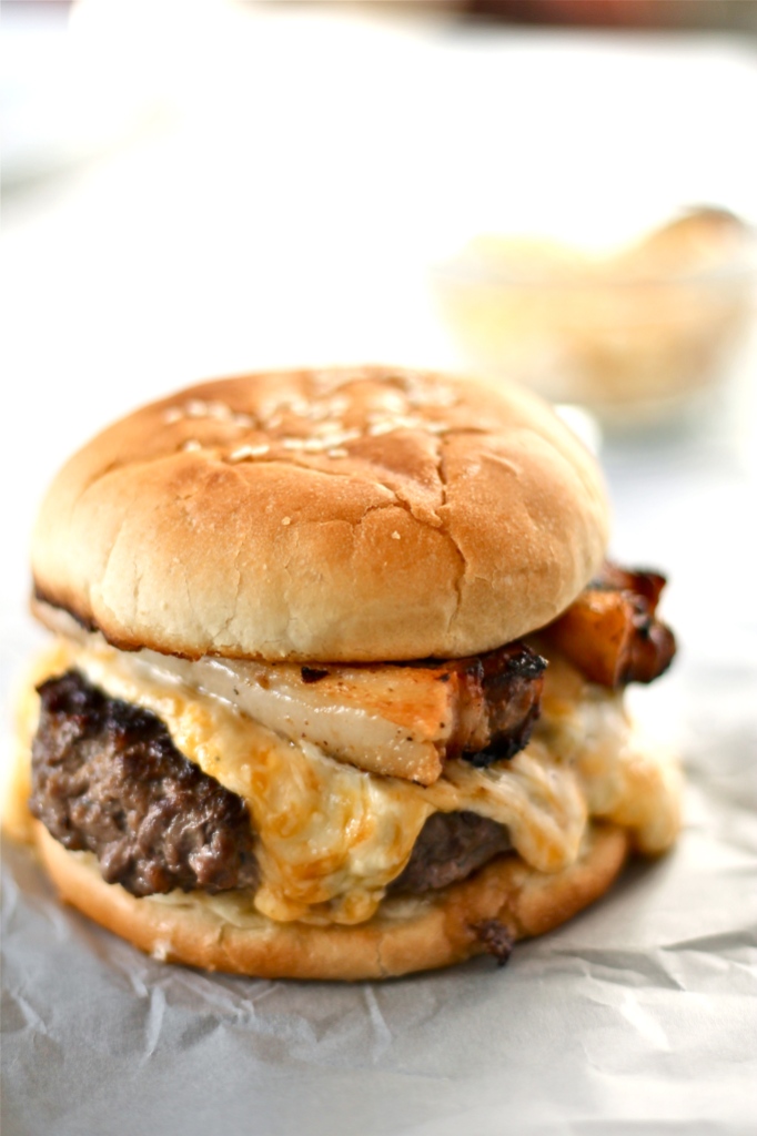 pimento cheese and pork belly burgers