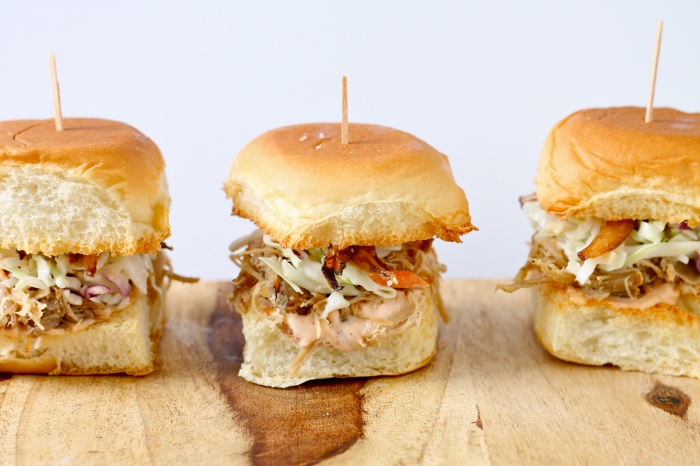Kalua Pig Sliders with Coleslaw and Crispy Onions